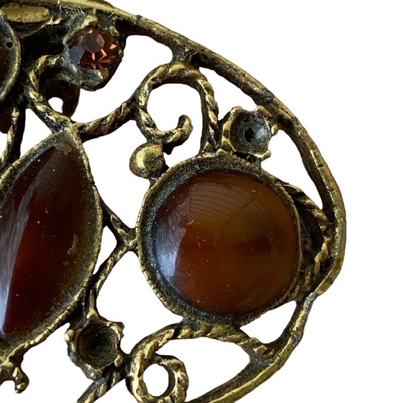 Vintage Signed Musi Shoe Clips Brown Rhinestones Goldtone Mid Century Glam - Picture 2 of 5